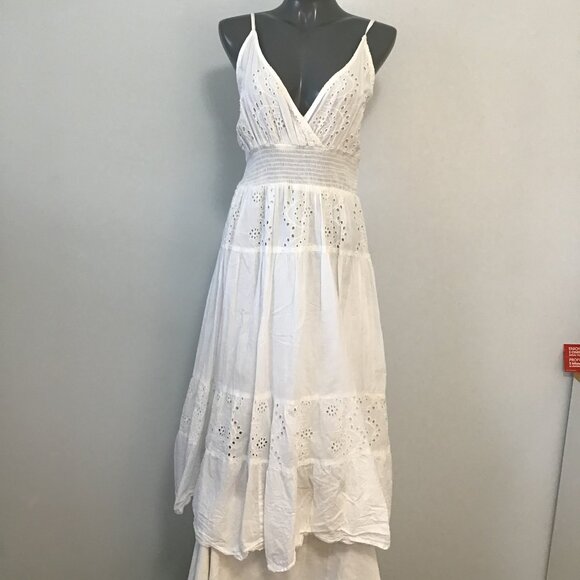 Rebellion Again White Cotton V-Neck Eyelet Lace Dress Size L - Picture 1 of 14